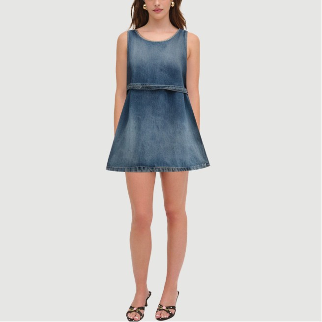 Denim Blue Sleeveless Belted Dress