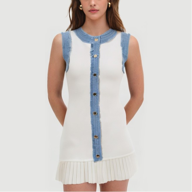 Sleeveless Denim Patchwork Mini Dress