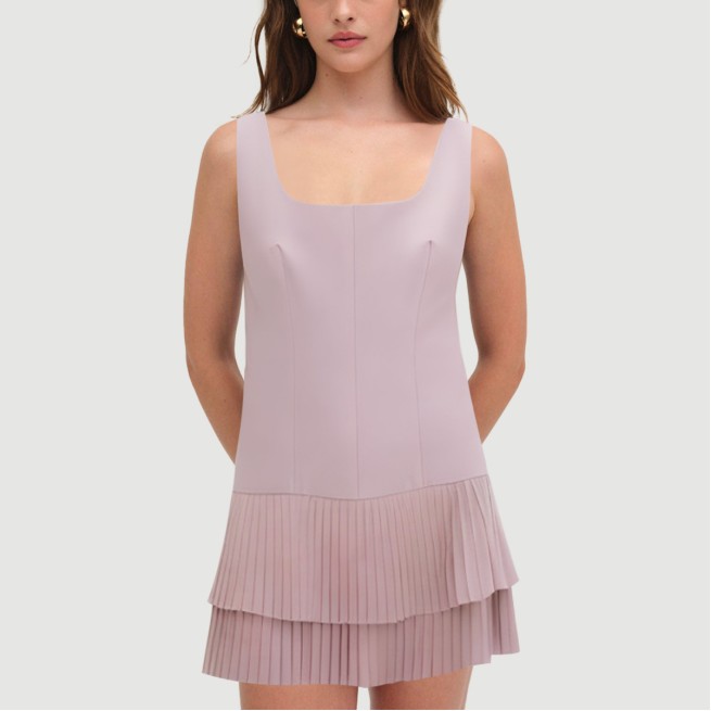Retro square neck sleeveless pleated skirt