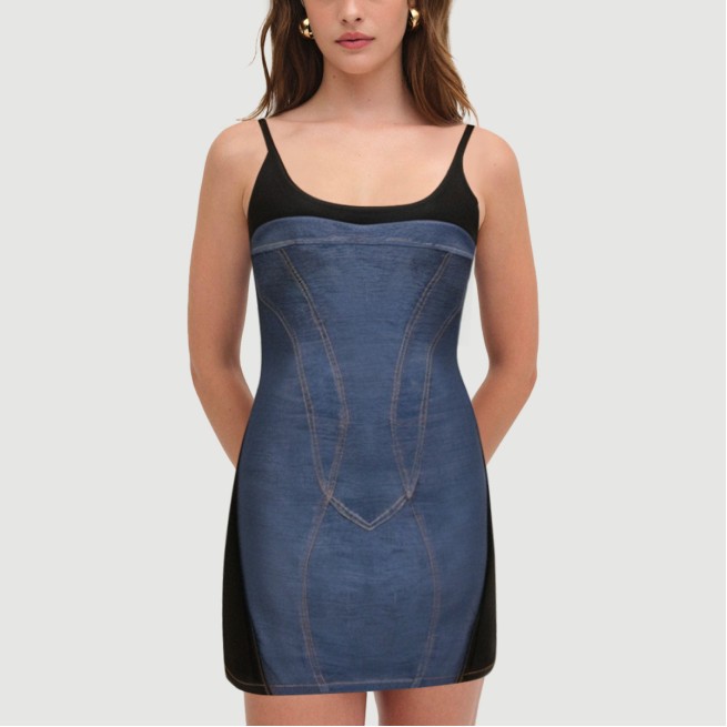 Retro trendy tube top sleeveless woven dress