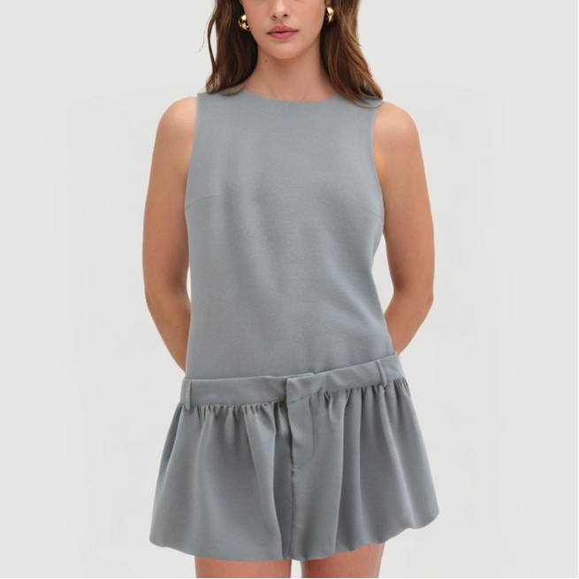 Grey Sailor Crew Neck Sleeveless Mini Dress