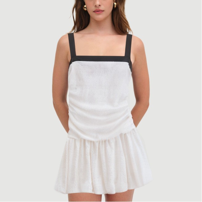 White thin strap casual mini slip skirt