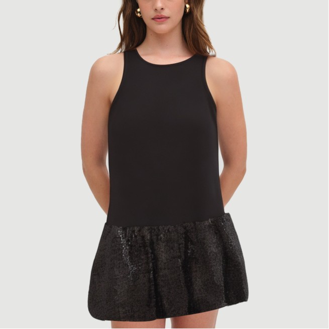 Black Sequined Sailor Crew Neck Dress