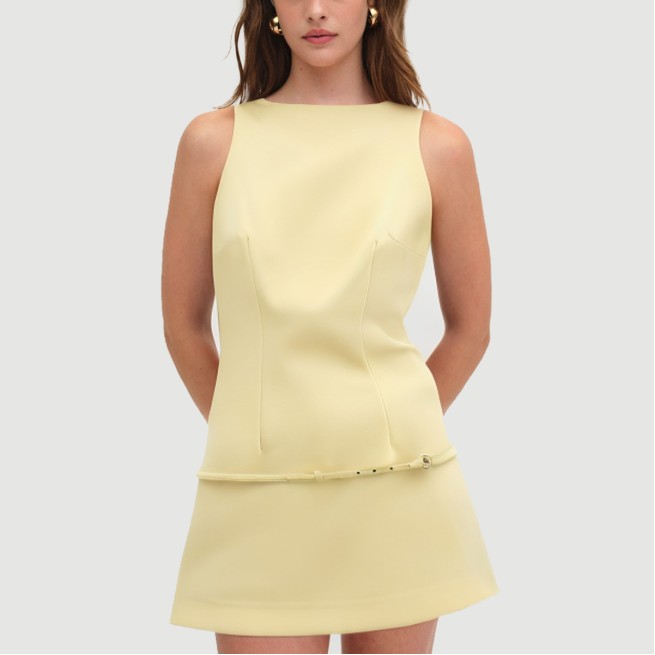 Yellow sailor round neck sleeveless dress