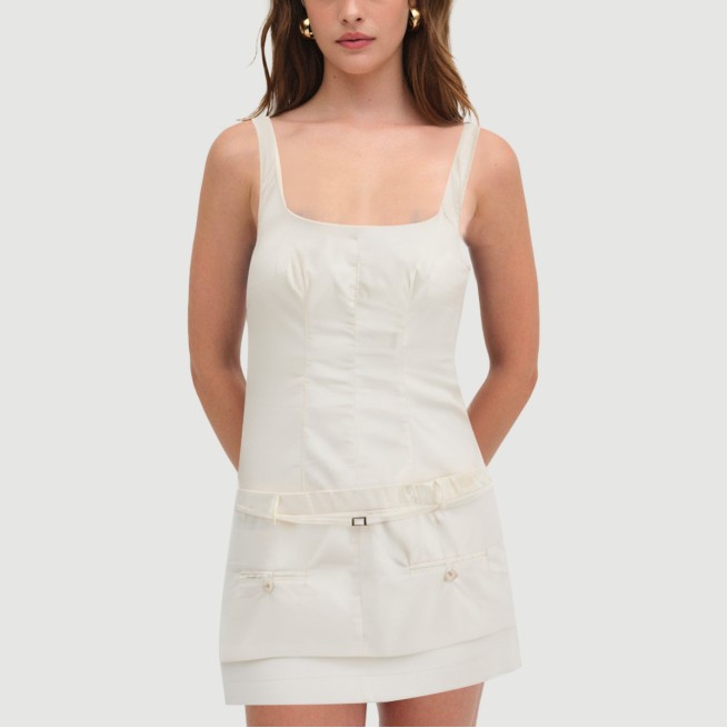 Beige thin strap belt skirt
