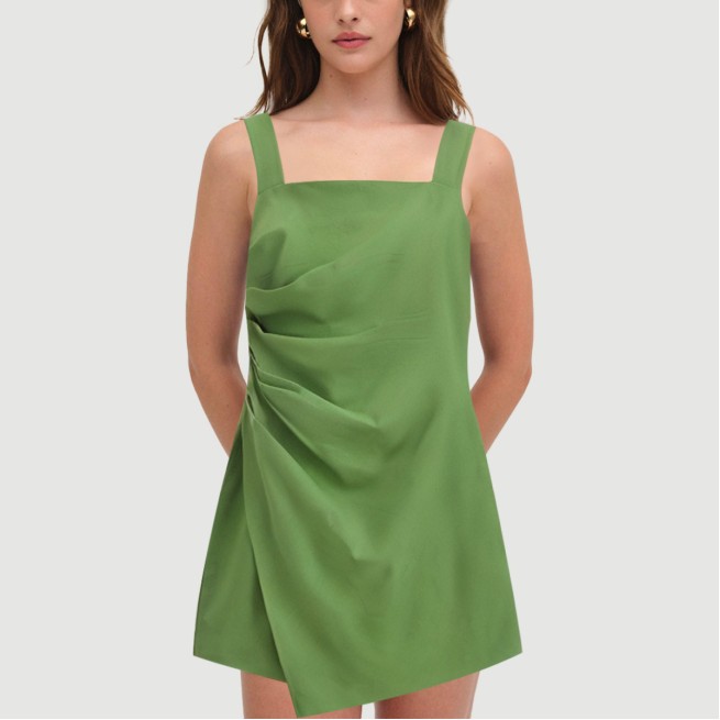 Pleated asymmetric spaghetti strap dress