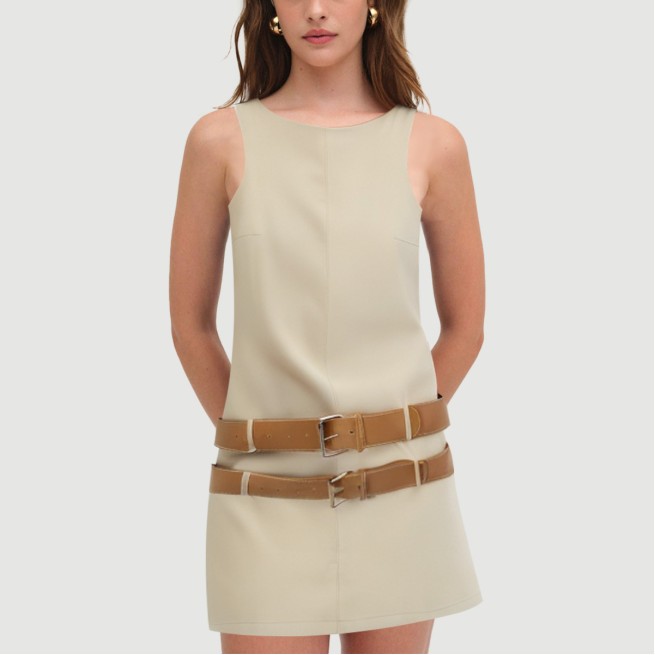 Khaki Sailor Crew Neck Dress