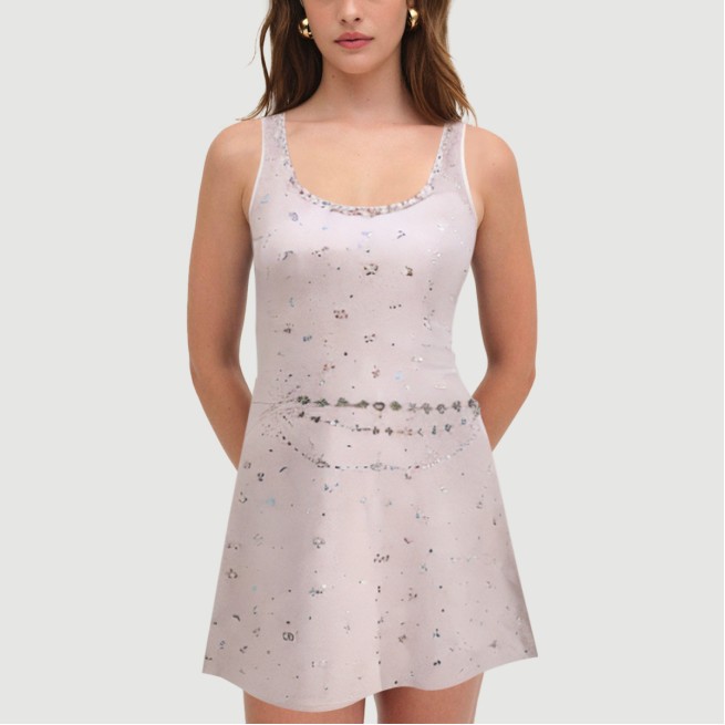 Elegant rhinestone embellished U-neck dress