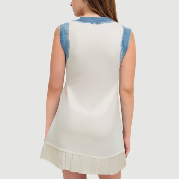 Sleeveless Denim Patchwork Mini Dress