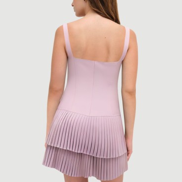 Retro square neck sleeveless pleated skirt