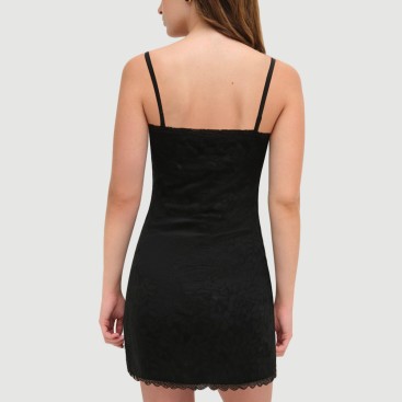 Black floral lace slip dress
