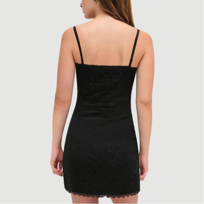 Black floral lace slip dress