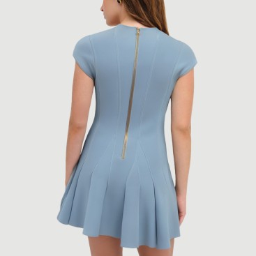 Denim patchwork single-breasted knitted dress