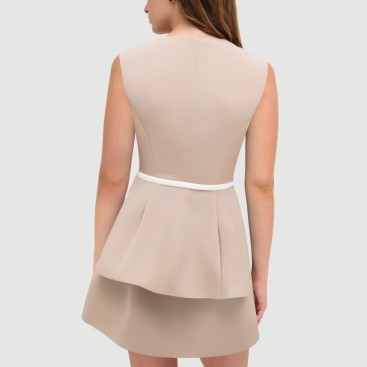 Beige Sailor Round Neck Sleeveless Belted Dress