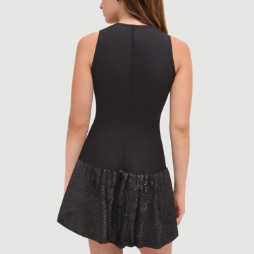 Black Sequined Sailor Crew Neck Dress