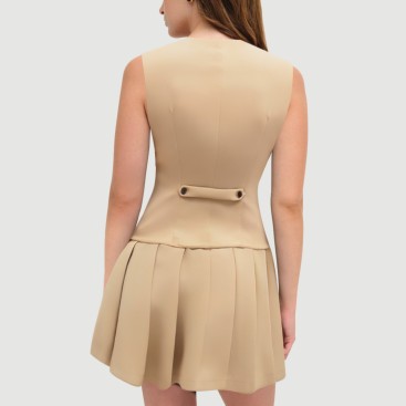 Khaki V-neck button-down skirt