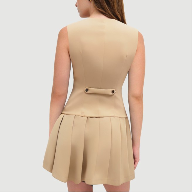 Khaki V-neck button-down skirt