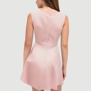 Pink Collarless Strapless Tie Front Dress