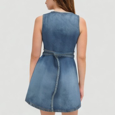 Denim Blue Sleeveless Belted Dress