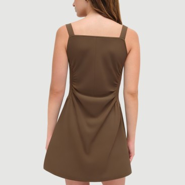 Solid color side pleated spaghetti strap skirt