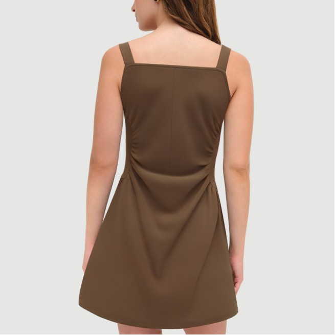 Solid color side pleated spaghetti strap skirt