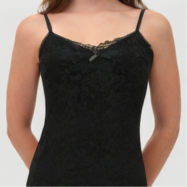 Black floral lace slip dress