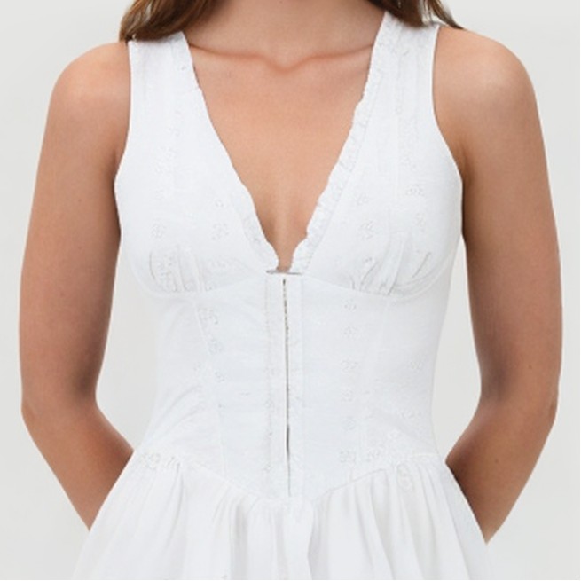 White embroidered V-neck dress