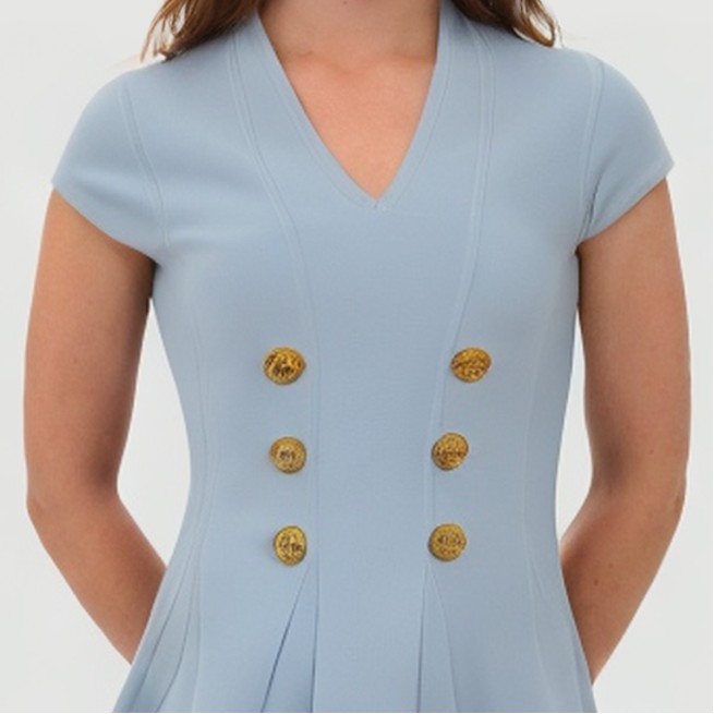 Denim patchwork single-breasted knitted dress