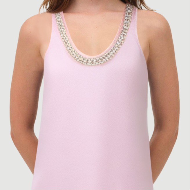 Pink Beaded Sailor Crew Neck Dress
