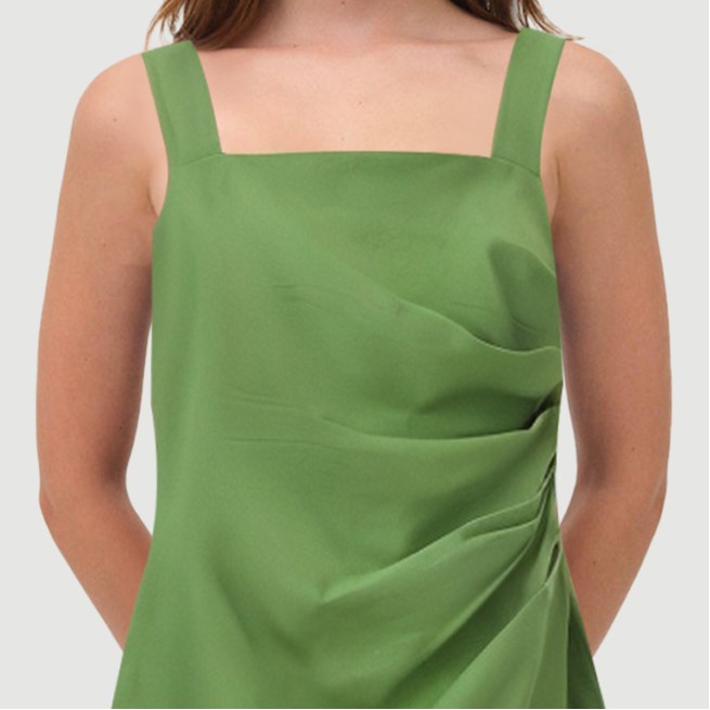Pleated asymmetric spaghetti strap dress