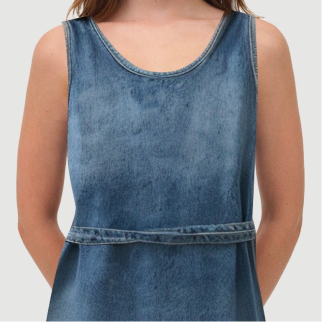 Denim Blue Sleeveless Belted Dress
