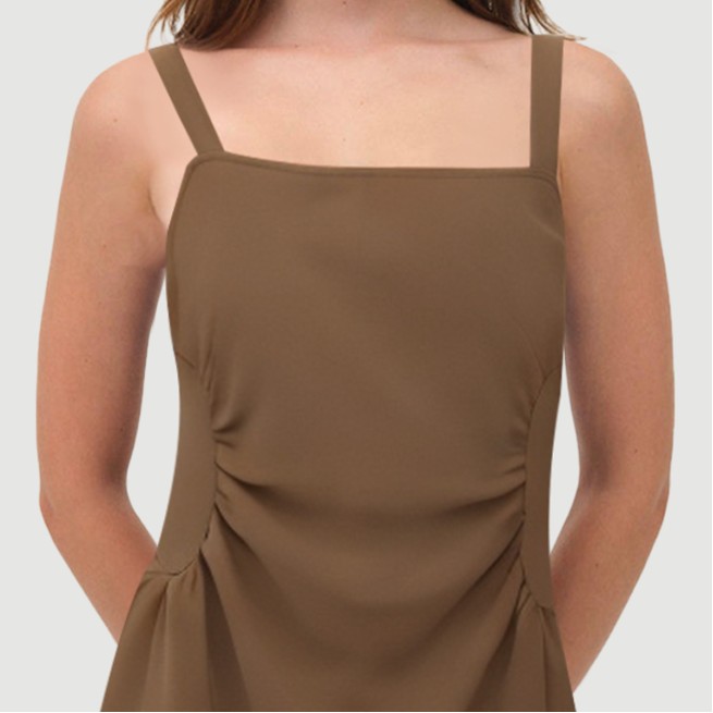 Solid color side pleated spaghetti strap skirt
