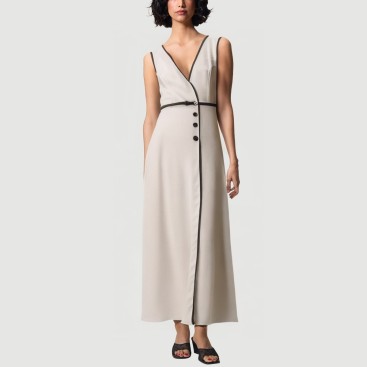 Elegant plaid V-neck sleeveless maxi dress