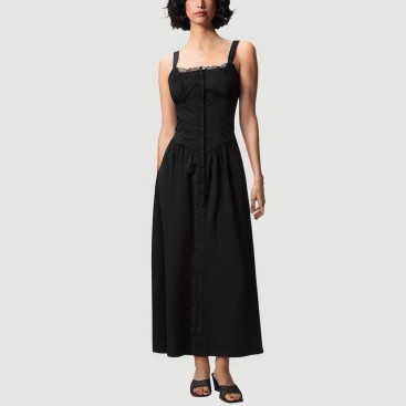 Black lace shoulder button skirt
