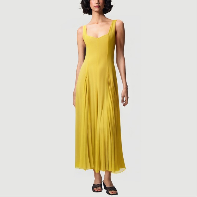 Yellow thin strapless collarless long dress