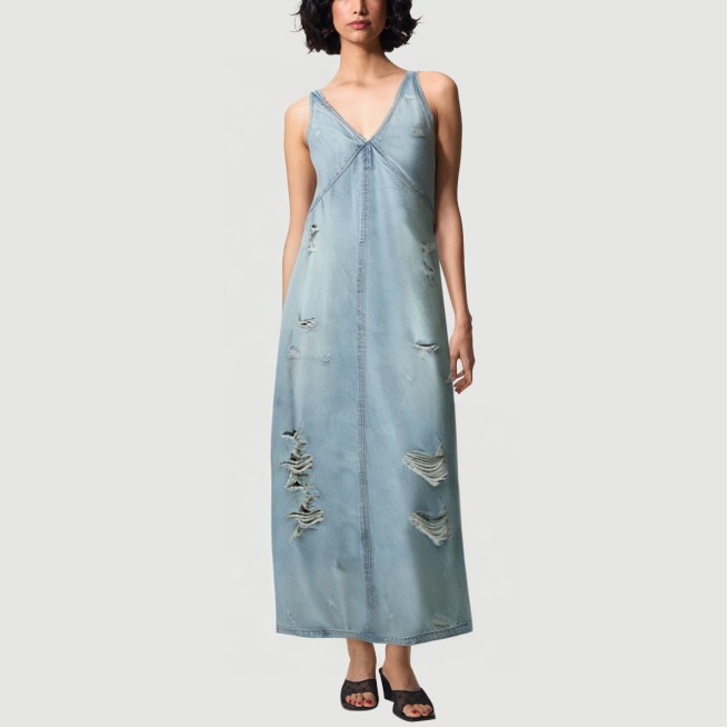 Denim blue ripped shoulder dress
