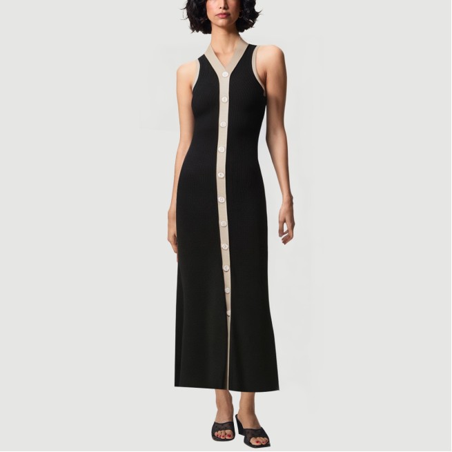 Colorblock V-neck knitted maxi skirt
