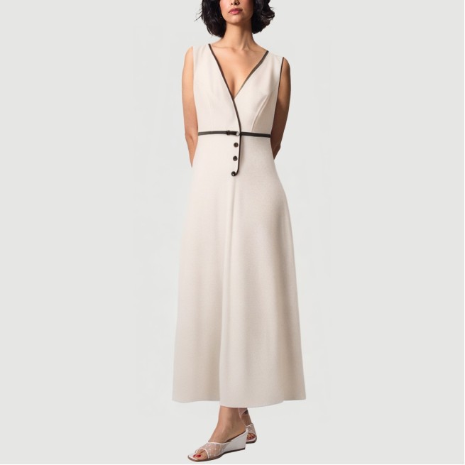 Elegant plaid V-neck sleeveless maxi dress