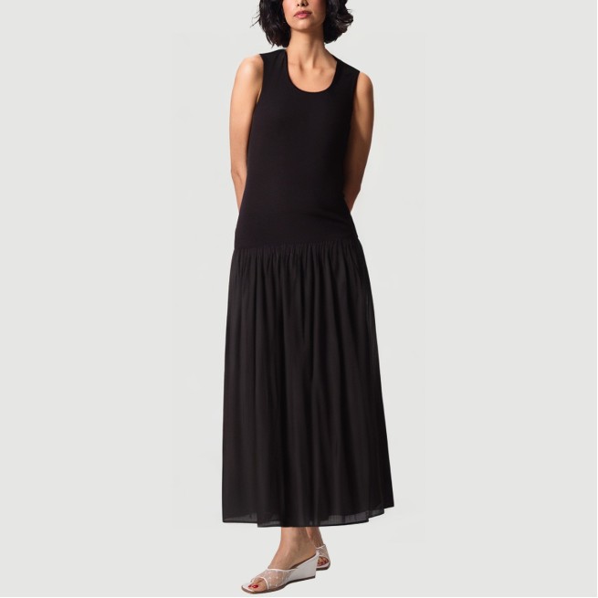 Spliced low-waist sleeveless pleated skirt