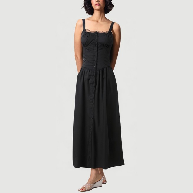 Black lace shoulder button skirt