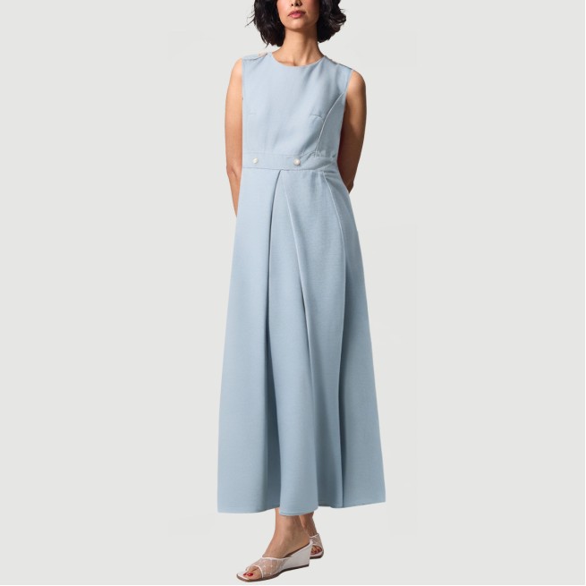 Beige thin strap pleated long skirt