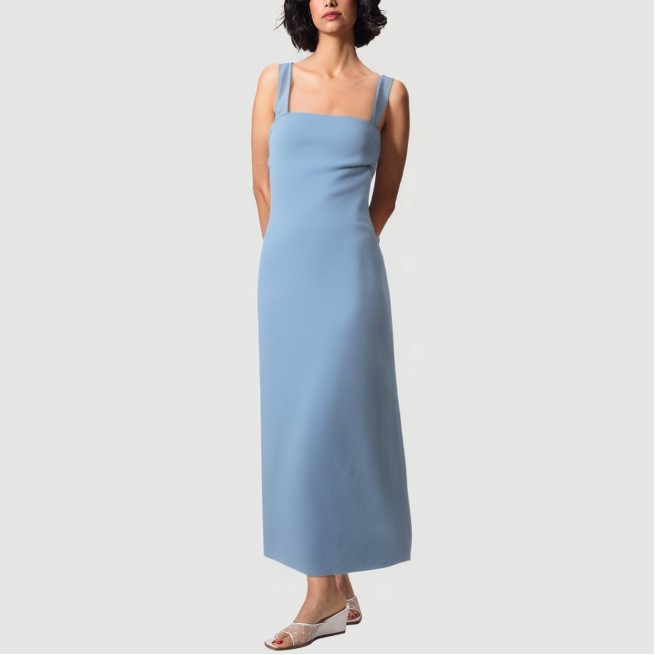 Blue collarless spaghetti strap maxi dress