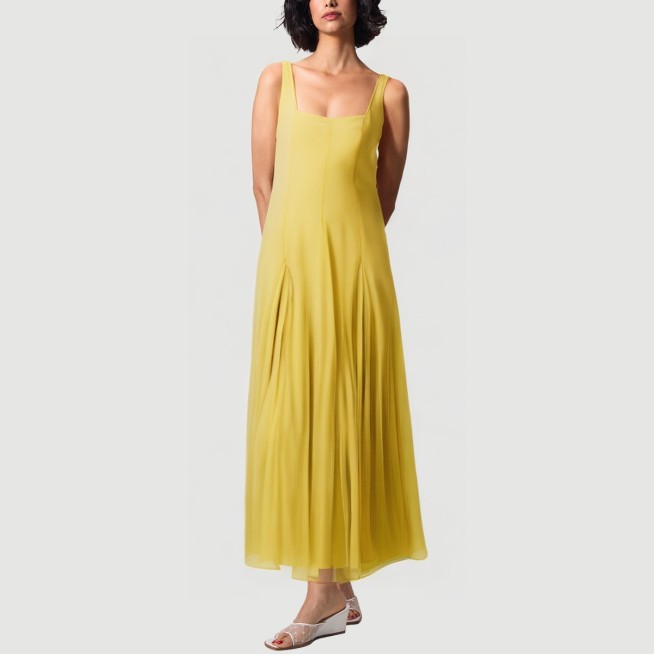 Yellow thin strapless collarless long dress