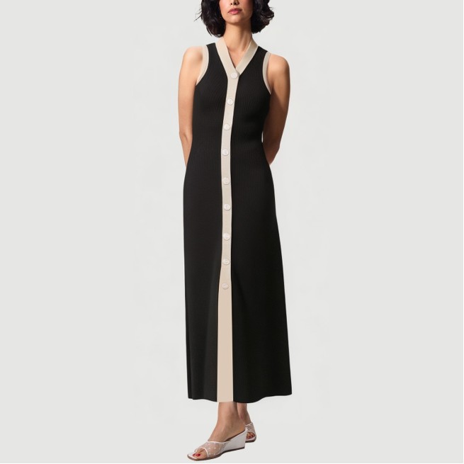 Colorblock V-neck knitted maxi skirt