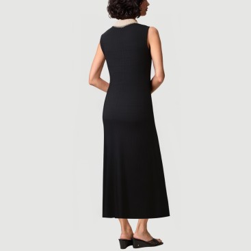 Lace lapel sleeveless knitted maxi dress