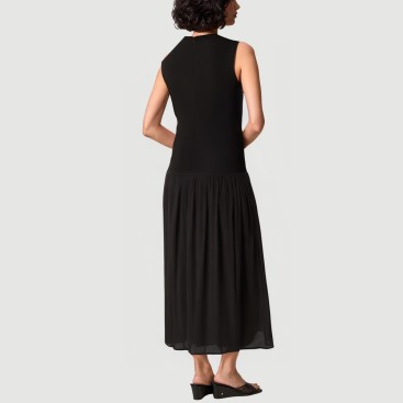 Spliced low-waist sleeveless pleated skirt