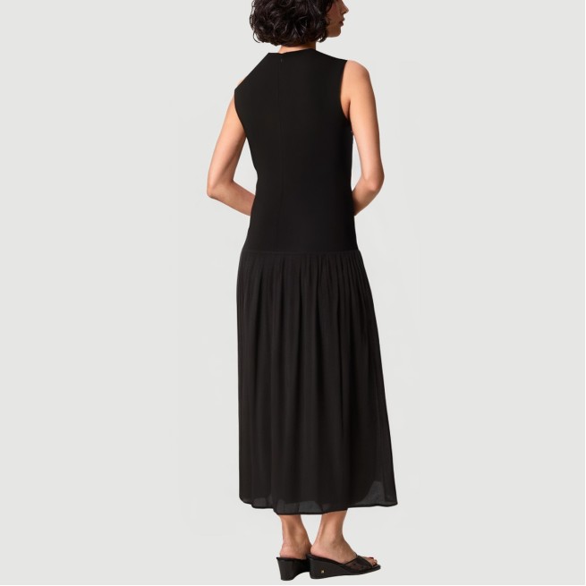 Spliced low-waist sleeveless pleated skirt