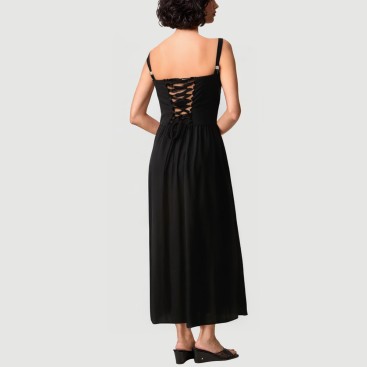 Black lace shoulder button skirt