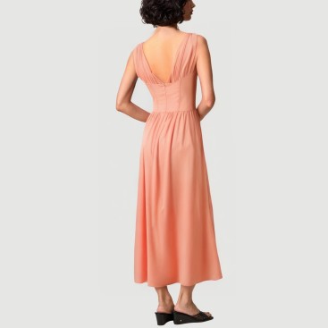 Tie-Front Pleated Cotton Dress