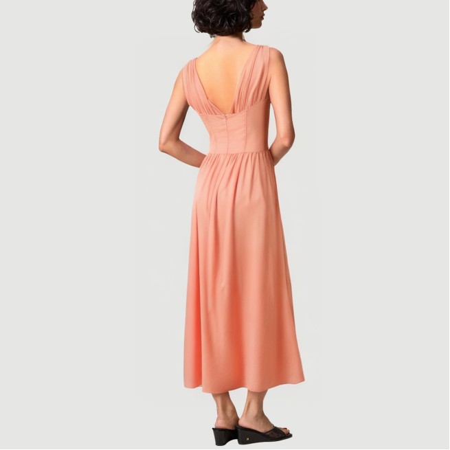 Tie-Front Pleated Cotton Dress